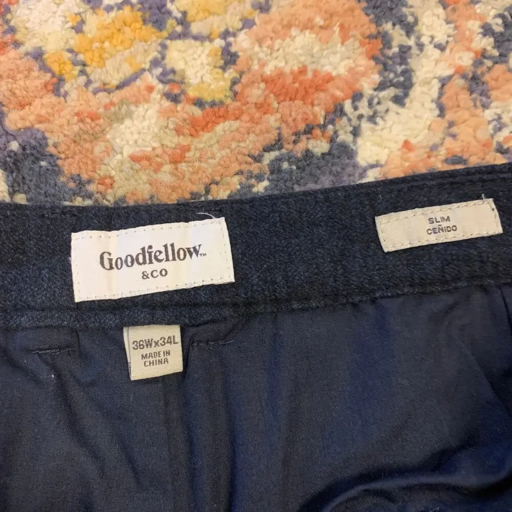 Goodfellow Mens Navy Trousers Slim Fit Dress Pants Size 36 x 34